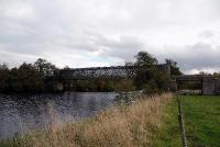 The 198ft long lattice girder bridge that once carried the railway across the River Spey at Ballindalloch. Built by G.Macfarlane of Dundee in 1863 it is now used by walkers and cyclists as part of the Speyside Way.<br><br>[John Gray 20/10/2009]