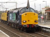 37608 with the overhead line test train <I>Mentor</I> eastbound off the Gourock line at Paisley Gilmour Street on 14th October 2009.<br><br>[Graham Morgan 14/10/2009]