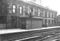 Sunday 26 June 1966 - the last day of train services from St Enoch. View of the passenger exit to Dunlop Street from platform 1 with its roof mounted signalling equipment.<br>
<br><br>[Colin Miller 26/06/1966]
