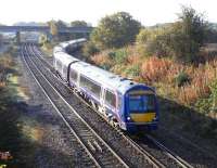 Dalmeny Junction during diversions of Edinburgh - Glasgow sevices on 17 October 2009 as a 6-car 170 from Glasgow approaches the loops to reverse for the Edinburgh line.<br><br>[David Panton 17/10/2009]