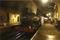 Ex NER Q6 0-8-0 no. 63395 has just arrived at Pickering with the 1730 hrs ex Whitby on 22 October 2009. The engine had taken over at Grosmont from ex SR no 30926 and is preparing to run round and head to the shed at New Bridge for the night. [See image 34488]<br><br>[John McIntyre 22/10/2009]