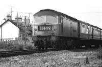 A southbound service headed by an unidentified Class 47 approaches Aviemore on 16 June 1974.<br><br>[John McIntyre 16/06/1974]