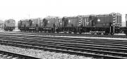 The works yard at Swindon on 21 October 1982. From the left are 08696, 08839, 08791, 08677, 08450 and 08793, all ready to head for their respective homes following a works overhaul.<br>
<br><br>[Peter Todd 21/10/1982]