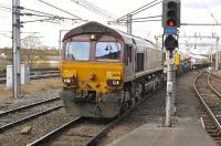 DBS 66126 enters about to run through Carlisle on 26 October with a Kingmoor - Crewe Basford Hall engineers trip.<br>
<br><br>[Bill Roberton 26/10/2009]