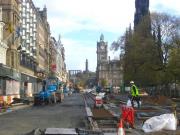 Double tracks along Princes Street. View east towards Waverley through a gap in the chain-link fence on 28 October 2009. [See image 39354]<br><br>[F Furnevel 28/10/2009]