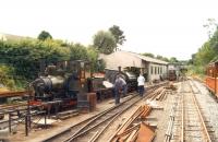 Talyllyn Railway 0-4-0WT no 6 <I>Douglas</I> standing alongside no 3 <I>Sir Haydn</I> at Tywyn shed in July 1992.<br><br>[Ken Browne 22/07/1992]