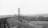 A view of the 1848 Ballochmyle viaduct, seen here looking back from the brake van of the Catrine goods on 30 September 1963. [See image 59257]<br><br>[John Robin 30/09/1963]
