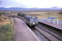 An eastbound railbus heads out of Grantown-on-Spey East on the Speyside Line in the early 1960s. A Railway Magazine article in the late 60s described the railbus experiment as <I>too little, too light and too late</I>, and they certainly failed to save passenger services on Speyside, withdrawn in 1965.<br>
<br><br>[Peter Oliver Collection (Courtesy David Spaven) //]