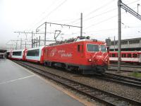 Eastbound (towards Chur/St Moritz) 'Glacier Express' at Andermatt on 10th October 2009.<br><br>[Michael Gibb 10/10/2009]