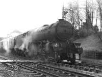 Ferryhill V2 no 60972 takes a train south out of Gleneagles, thought to have been photographed in 1963, the locomotive's last year in service. Note the clear contrast between the bullhead and flat bottom rails here, as well as the barrow-crossing in place between the south ends of the main line platforms.  <br>
<br><br>[Gordon Smith Collection (Courtesy Ken Browne) //1963]