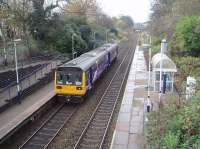 An East Lancashire line stopping service calls at Pleasington on its way to Preston and Blackpool South. Northern Pacers, such as 142054 seen here, still predominate on these services. This view looks west towards Hoghton.<br><br>[Mark Bartlett 13/11/2009]