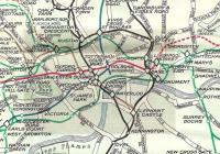 Although Harry Beck's famous underground map (inspired by wiring <br>
diagrams) was available from 1933 this many-folded pocket map of July 1938 does not carry it, but rather 3 versions of the same more <br>
conventional map with the colour-coded lines superimposed. This is <br>
detail of the Central Area from the main map, and not all stations are shown. Oddly, although the Circle Line opened in 1884 it wasn't given a separate colour (yellow) until 1949. <br>
<br>
<br><br>[David Panton /07/1938]