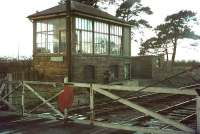 The signal box and crossing at Lyneside at the southern end of the Waverley route in the 1960s. Opened as West Linton in 1861, the station was renamed Lineside in 1870, before the change of spelling one year later. Lyneside station closed to passengers in November 1929. <br><br>[Bruce McCartney //]