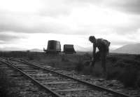 An <i>amateur shunter</i> at work on the Lochaber Narrow Gauge Railway high above Spean Bridge in 1970.<br>
<br><br>[David Spaven //1970]