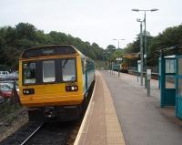 In addition to serving three valley lines (Merthyr, Aberdare and Treherbert) Radyr is also the junction for the City Line and so enjoys on eight trains an hour service into Cardiff.  150236, on an Aberdare to Barry Island via Queen St service runs in while 142081 waits to form the next service to Coryton via Cardiff Central. <br><br>[Mark Bartlett 18/09/2009]