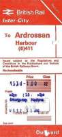 It was not unknown for ticket machines to run out of years, as here, but I know this was issued on 31 August 1985. ScotRail took the opportunity during a steam special to Ayr to run it's own specials, a DMU to Ardrossan Harbour direct, ie via Byrehill and Dubbs Junctions. 1 return was reasonable even then.<br>
<br>
<br><br>[David Panton 31/08/1985]
