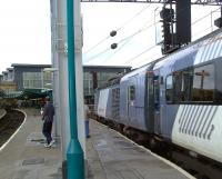 A rare NXEC visitor diverted from Newcastle approaching platform 3 at Carlisle on 10 October 2009. An interesting period for enthusiasts, with 6233 <I>Duchess of Sutherland</I> arriving earlier, 67005 <I>The Queens Messenger</I> having just left platform 1 on the West Cumbria route and 60163 <I>Tornado</I> expected shortly with a special.<br><br>[Brian Smith 10/10/2009]