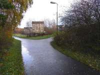 The former Newhaven Junction - goods sidings fanned off to the right, quickly followed by the line to Seafield. Looking east towards Leith on 25 Nov 2009.<br><br>[David Panton 25/11/2009]