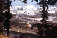 An Inverness-Aberdeen DMU accelerates past Welsh's Bridge signal box, shortly after leaving Inverness, in the summer of 1972.<br>
<br><br>[David Spaven //1972]