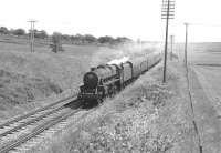 A Glasgow Fair Saturday southbound extra headed by Black 5 no 45455 off 12A Kingmoor shed, photographed near Braidwood on the WCML in July 1966.<br>
<br><br>[Colin Miller /07/1966]