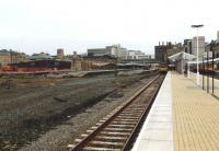 Demolition of the old Bradford Forster Square station in progress in March 1992 with the replacement station operational on the right. [See image 23433]<br><br>[David Pesterfield 16/03/1992]