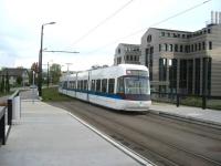 Although Zurich airport is well served by rail, there is also a recently opened tram link to the city centre in the form of an extension to line 10. An airport bound low floor tram nears its journeys end on 14th October 2009. A taste of things to come for Edinburgh airport!<br><br>[Michael Gibb 14/10/2009]