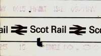 I admit that this is an unimpressive specimen of a ticket, but it is <br>
made slightly noteworthy by the fact it was issued by the novel machine at South Gyle station on its opening day, 9 May 1985 [see image 19616]. The fact that this was a quarter of a century ago in no way makes me feel old. No way.<br>
<br><br>[David Panton 09/05/1985]