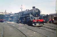 Snow-plough fitted standard class 5 4-6-0 no 73006 of Perth shed stands in the yard at Eastfield in May 1959.<br><br>[A Snapper (Courtesy Bruce McCartney) 23/05/1959]