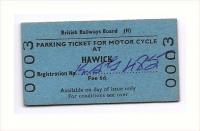 Memories of a trusty steed! BR parking ticket issued at Hawick station in the 1960s to cover the visit of Velocette motor cycle KSG 485. (Editors note: This is possibly the first ever occasion on which the value of a parking ticket has exceeded that of the vehicle to which it applied. The beast itself features on this website [see image 23454]) [Just a joke Bruce - honest!]<br><br>[Bruce McCartney //]