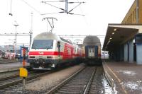 VR 3231 and a sister locomotive in the process of running round their train at Turku station, Finland, in February 2008. The pair had recently arrived with a service from Tampere.<br><br>[Colin Miller 22/02/2008]