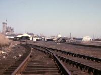 Halcyon days long gone - a Class 26 looks lost shunting in the wide open spaces of Fraserburgh goods yard in February 1973, more than 7 years after the withdrawal of passenger services.<br><br>[David Spaven /03/1973]