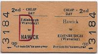 Last day ticket 3184 from Hawick to Edinburgh and back on 5 January 1969 for the DMU leaving around 1815 to Edinburgh.  Normally this would be the DMU which had worked ecs to Hawick on the Saturday evening from Appleby and would return to Carlisle with the morning 