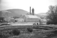 Looking north east over the remains of the turntable that stood alongside the former Caledonian station on the south bank of the Tweed in Peebles. The photograph was taken in 1962, eight years after the last freight trains ran east of Broughton.<br><br>[Frank Spaven Collection (Courtesy David Spaven) 03/02/1962]