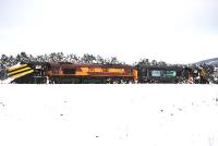 EWS 66113 and DRS 37423 arrive at Carrbridge from Inverness on 11 January on snowplough duty.<br><br>[John Gray 11/01/2010]
