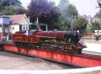 4-8-2 locomotive <I>Hercules</I> being turned on the RHDR at Hythe in August 1990... Built by Paxman's of Colchester I believe. Some A3 similarities perhaps..??<br>
<br><br>[Peter Todd 04/08/1990]