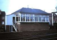 The closed signal box at Saughton Junction seen in 1975 looking north across the running lines.<br><br>[Neil McWilliam //1975]