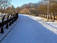 View west over the renovated <I>Queen of the South</I> viaduct over the Nith towards Maxwelltown on 8 January 2010. The old viaduct is now part of the Maxwelltown Railway Path. <br><br>[Brian Smith 08/01/2010]