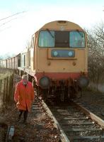 20137+20119 on the approach to Aberlyn level crossing on the Charlestown branch in 1991, with the guard moving forward to open the crossing gates.<br><br>[Bill Roberton //1991]