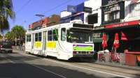 Melbourne 'A class' tram on test running near St. Kilda Beach terminus. Melbourne has one of the world's largest tramway networks, operating 500 trams on over 245 km of track. <br>
<br><br>[Colin Miller 26/05/2009]