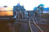 Grab shot from the brake van of a class 20-hauled freight approaching Alloa East box in the early summer of 1973. The freight is about to trundle through the station en route to Grangemouth Yard with an accompanying Edinburgh University Railway Society brake van trip.<br><br>[David Spaven //1973]