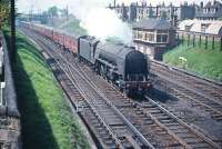 Thompson A2 Pacific no 60516 <I>Hycilla</I> takes an ECML service south past Craigentinny signal box in June 1958.<br><br>[A Snapper (Courtesy Bruce McCartney) /06/1958]