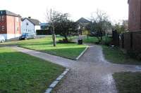 Looking south at the site of Ledbury Town Halt. The view looks to Gloucester and the line formerly passed under Bridge Street in the middle distance.<br><br>[Ewan Crawford 31/01/2010]