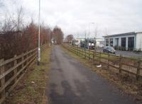 The former Longridge line trackbed is still available for use as a footpath and cycle track out to the old Red Scar sidings area but then peters out. This view looks towards Longridge near the end of the cycleway and is at the point where David Hindle photographed LMS 8F 48546 shunting the Courtaulds sidings in 1968. [See image 27599].<br><br>[Mark Bartlett 08/02/2010]