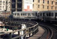 Would passengers in the left hand seats please breathe in - the curves on the central Loop on the El' must be among the sharpest in the world on standard gauge tracks. Notice the 'floorboards' for safe maintenance access.<br><br>[Ken Strachan 14/09/2001]