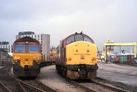 One of the last traditional city centre freight depots in Britain, Aberdeen Guild Street, seen here in 2003. The former Freightliner terminal is in the background, closed by Freightliner in 1987 and subsequently purchased and operated by John G Russell Transport. Making way for a retail development, Guild Street has now been replaced by new / enhanced railheads at Dyce, Craiginches and Waterloo Quay.<br>
<br><br>[David Spaven //2003]