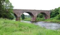 The former railway bridge that took the Waverley route over the Tweed between Galashiels and Melrose and will carry the reinstated line on to the terminus at Tweedbank. View south west along the river in June 2005. <br><br>[John Furnevel 01/06/2005]