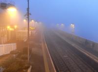 Kinghorn - freezing foggy February foredawn, forsooth. Looking north over the platforms on 17 Feb 2010<br><br>[David Panton 17/02/2010]