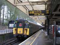 Heritage 'slam door' class 421 EMU no 1498 prepares to depart Brockenhurst on 22 February 2010 with the 14.29 service to Lymington Pier. [See image 30470]<br><br>[Michael Gibb 22/02/2010]