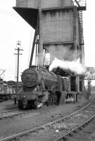 48012 stands below the coaling plant at Stoke-on-Trent shed (5D) around 1965.<br>
<br><br>[Robin Barbour Collection (Courtesy Bruce McCartney) //1965]