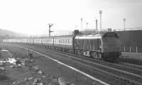 Sulzer Type 2 (class 25) no D7591 passing St Margarets with an ECS working from Waverley to Craigentinny Carriage Sidings on 28 February 1970. Along with D7590, the locomotive is one I always associate with the ECS workings to and from Craigentinny around that time. <br>
<br><br>[Bill Jamieson 28/02/1970]